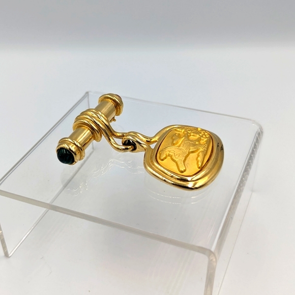 Gripoix Bar Brooch Gold Tone With Greek/Roman Style Pendant Horse Chariot Athena - Picture 2 of 11